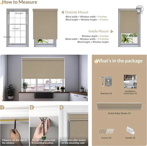 Miniatura 6 de Persianas enrollables opacas para ventanas, sin cordones, cortinas enrollables de lino con aislamiento térmico y protección UV, persianas y cortinas