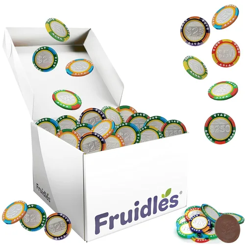 Miniatura 9 de Fichas de póker de casino Fruidles, monedas de chocolate con leche belga, productos lácteos certificados Kosher, sin OGM (paquete de 100)