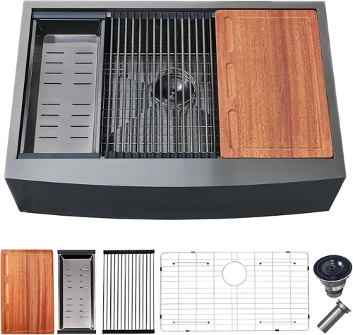 Miniatura 16 de Fregadero de cocina negro de 21 x 20 pulgadas, fregadero de barra empotrable negro, fregaderos cuadrados pequeños de acero inoxidable de montaje