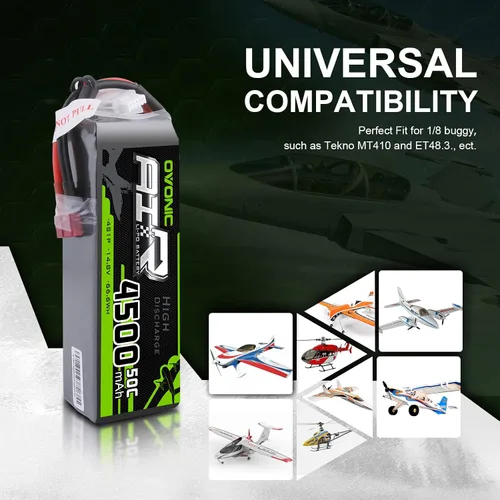 Miniatura 5 de OVONIC Paquete de 2 baterías 4S 14.8V 4500mAh 50C LiPo con enchufe en T estilo Dean para RC Evader BX Car, RC Truggy RC Avión UAV Drone FPV