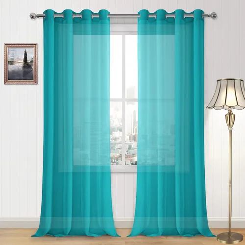 Miniatura 46 de DWCN Cortinas traslúcidas color verde frijol para sala de estar y dormitorio - Cortinas voile con aspecto de lino sintético con ojales en la parte