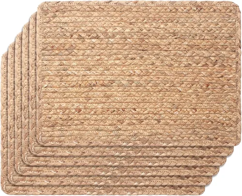 Miniatura 7 de Juego de 6 manteles individuales tejidos, manteles individuales de ratán de 17 x 12 pulgadas, cargadores de jacinto de agua natural para platos