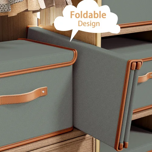 Miniatura 5 de Tuza Paquete de 2 contenedores de almacenamiento con tapas, contenedor organizador plegable de armario, caja organizadora de tela con asas, cajas