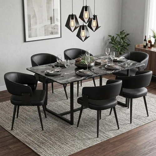 Miniatura 8 de Dining Chairs Set of 2, Modern Upholstered Faux Leather Kitchen Chairs with Curved Back, Easy to Assemble & Clean for Dining Room, Restaurant, Cafe