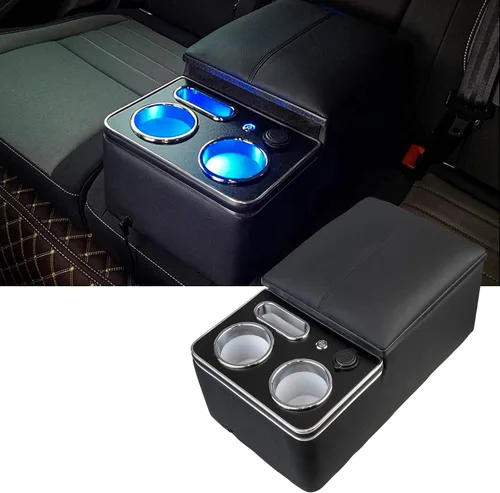 Organizador de Consola Central Mejorado con Portavasos y Soporte para Teléfono para Automóvil y Camioneta y Camión Piso Cabina Asiento Trasero Banco