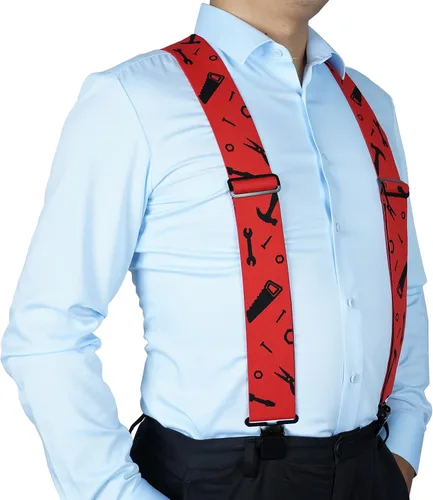 Miniatura 7 de KUNN Mens Suspenders X-Back 2 Inch Wide Elastic Suspender Heavy Duty Clips Work Suspenders
