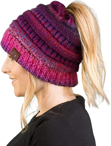 Miniatura 101 de Funky Junque - Gorro para mujer con ranura para cola de caballo
