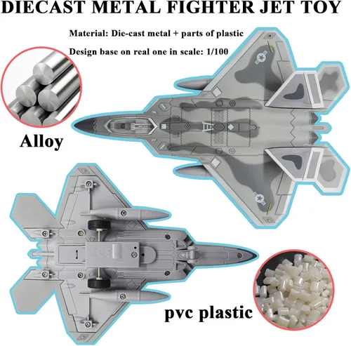 Miniatura 5 de OTONOPI Fighter Jet Toy F-22 Raptor Fighter Bomber Avión Diecast Army Fighting Jet 1/100 Modelo de aviones con luces y sonidos para niños
