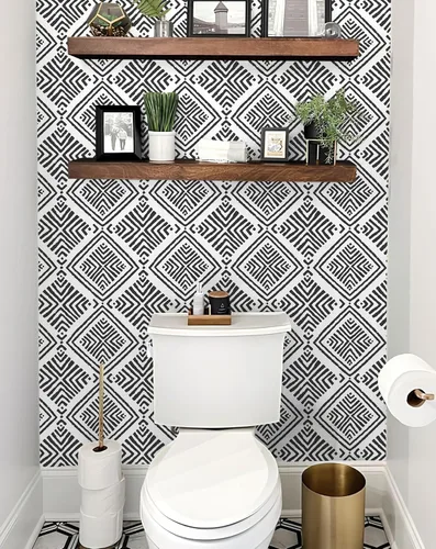 Miniatura 6 de Papel Tapiz Adhesivo Removible Blanco y Negro Geométrico Boho Papel de Contacto para Gabinetes Moderno Autoadhesivo Removible Papel Tapiz Cocina