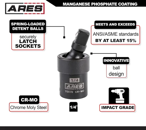 Miniatura 2 de ARES 70070-1/4-inch Drive Impact Universal Joint - Cromo Moly Flexible U-Joint Zócalo Acceso a sujetadores difíciles de alcanzar y cumple