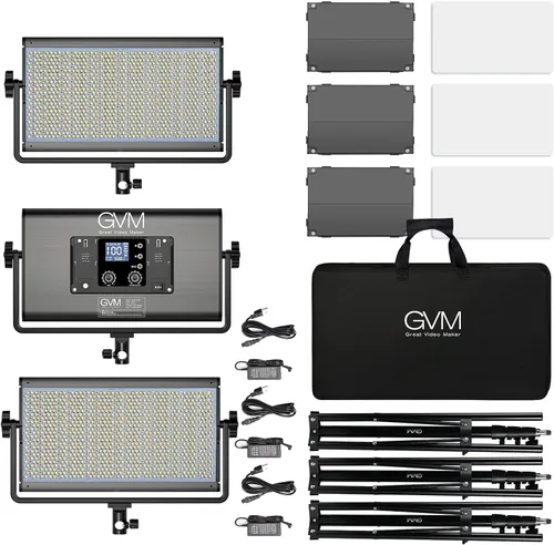 Miniatura 7 de GVM - Luz de video LED RGB de 1500D, kit de iluminación de video de 75 W con control Bluetooth, 3 paquetes de luz LED para fotografía, estudio