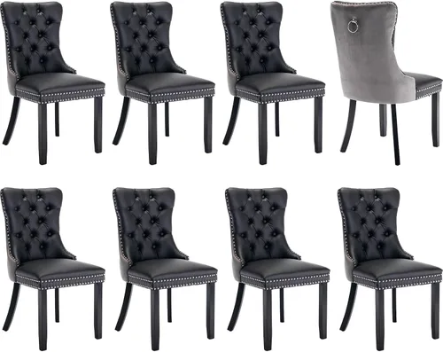 Miniatura 61 de Juego de 2 sillas de comedor modernas, sillas de comedor tapizadas acolchadas con patas de madera maciza, silla de cocina de tela de lino beige