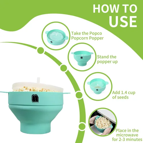 Miniatura 5 de MMUGOOLER - Máquina de palomitas de maíz de silicona original para microondas, cuenco plegable con tapa, sin BPA y apto para lavavajillas, rápido