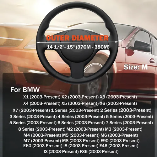 Miniatura 8 de XHRING Funda para volante de coche para BMW X5 X3 X7 3 5 Series 328i 528i 535i 530i 540i 320i X1 X2 X4 X6 1 2 4 6 7 8 M2 M3 M4 M5 M6 M8 Series e90