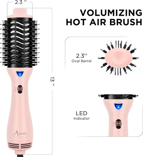 Miniatura 8 de Aima Beauty Cepillo secador de pelo, cepillo de aire caliente de cerámica iónica para alisado sin encrespamiento y soplado voluminoso, barril Rosa