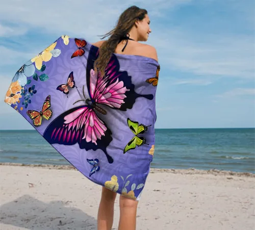 Miniatura 7 de Toalla de playa de microfibra mariposa – Toalla de viaje de secado rápido sin arena para adultos, adolescentes y niños (30 x 60 pulgadas)