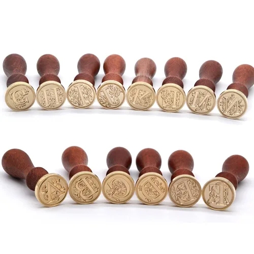 Miniatura 5 de Sello de Cera Medieval con Alfabeto de Iniciales, Cabeza de Latón con Mango de Madera, para Tarjeta de Acción de Gracias/Sobre/Envoltura