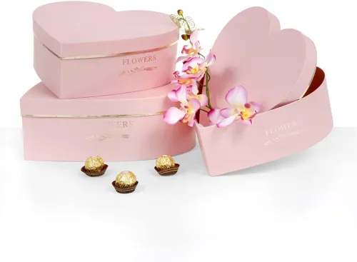 UNIKPACKAGING Juego de 3, flores en forma de corazón/cajas de regalo (rosa)