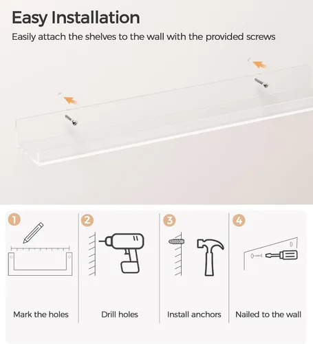 Miniatura 4 de HBlife Estantería flotante de pared invisible de 48 pulgadas para niños y guardería, estantes de acrílico transparente para figuras, 16 pulgadas