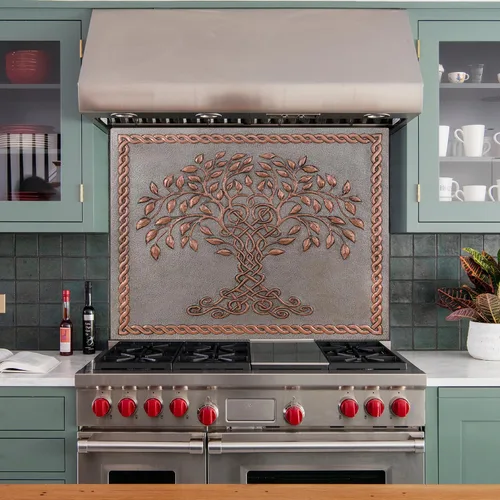Miniatura 5 de Protector contra salpicaduras de cocina, árbol de la vida celta con borde de nudo celta para cocina, panel de cobre personalizado, azulejos de cobre