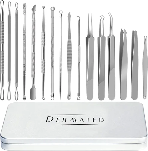 Miniatura 10 de Kit de herramientas de 22 piezas de herramientas de acero inoxidable 410 para eliminar puntos negros, kit de herramientas extractoras de espinillas
