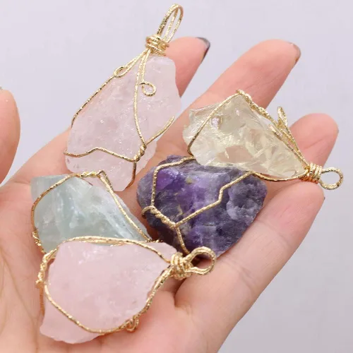 Miniatura 2 de LHJ 6 colgantes de cristal natural crudo irregular, piedra de energía curativa de Reiki, envueltos en cobre para hacer joyas, collares, meditación