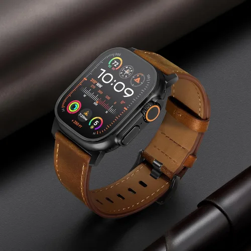 Miniatura 4 de UUPWPOKT Correa de cuero compatible con Apple Watch Ultra 3/2/1 de 49 mm, 46 mm, 45 mm, 44 mm, 42 mm para hombres, correa de cuero genuino