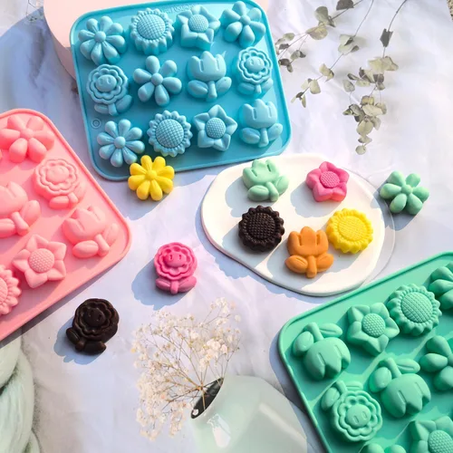 Miniatura 3 de Paquete de 3 moldes de flores de silicona con margaritas y chocolate, moldes florales de girasol, tulipán, margarita, dulces, moldes para hornear, B