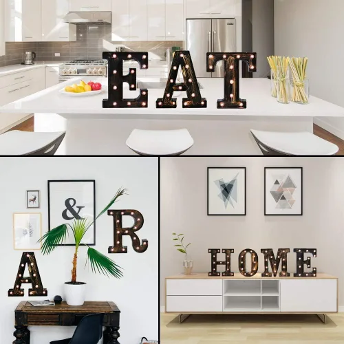 Miniatura 4 de Oycbuzo - Cartel de letras con luces LED doradas y negras, estilo industrial y clásico, para decoración de cafeterías, bodas, fiestas de cumpleaños