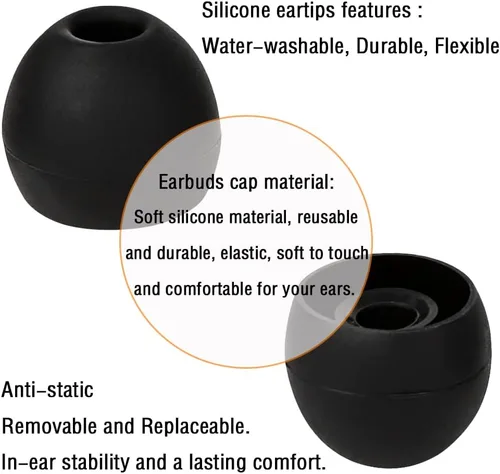 Miniatura 5 de 18 pares de puntas de silicona para auriculares de repuesto para auriculares intraurales (agujero interior de auriculares de 0.150 in a 0.217 in)