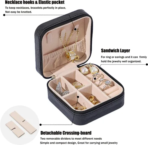 Miniatura 2 de MODENGKONGJIAN Mini estuche de viaje de joyería caja organizadora de joyas de viaje de piel sintética pequeño soporte portátil de almacenamiento