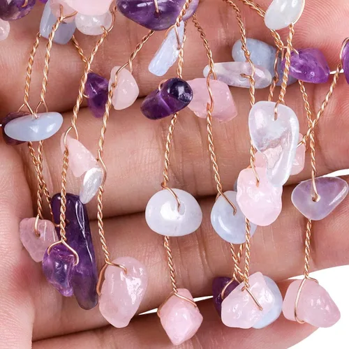 Miniatura 3 de Rockcloud Árbol de cristal de amatista, cuarzo rosa y aguamarina para decoración de oficina en casa, ágata natural, base de geoda bonsái, árbol