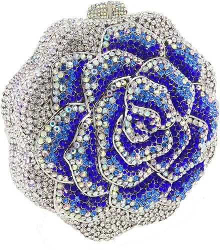 Miniatura 6 de Boutique De FGG Bolso de mano de cristal rosa para mujer, bolso de noche con flores, para boda, fiesta, graduación, novia, con diamantes