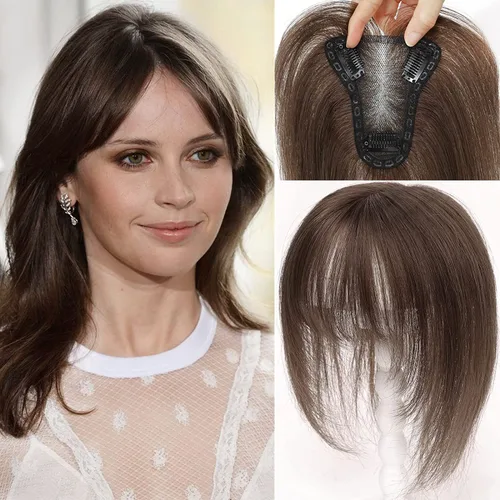 Miniatura 6 de Toppers de cabello humano real para mujer, con cabello delgado, con clip de flequillo (negro)