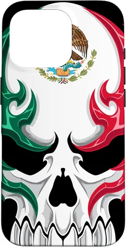 Miniatura 20 de iPhone 13 Pro Max Bandera de México - Estilo tribal de calavera mexicana - Funda hecha en México