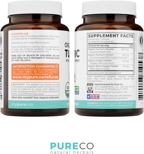 Miniatura 7 de Suplemento orgánico de cúrcuma, jengibre y pimienta negra - Cápsulas de curcumina de cúrcuma orgánica de alta potencia con jengibre y pimienta negra