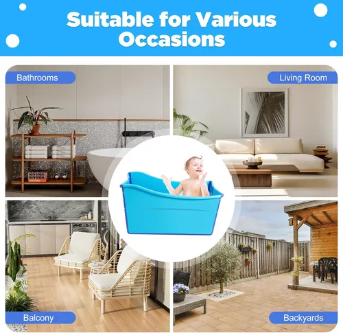 Miniatura 9 de Bañera plegable grande para el hogar, bañera portátil azul para adultos en el baño, bañera independiente con manguera de drenaje de 3.6 pies y tapón