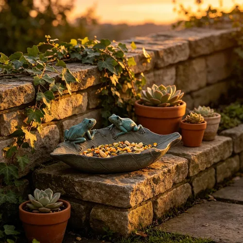 Miniatura 7 de Comedero para pájaros salvajes al aire libre, comedero para pájaros de poliresina al aire libre, cuenco de baño para decoración de mesa de patio Rana