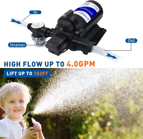 Miniatura 5 de Bomba de circulación de agua dulce de 110 V, bomba de refuerzo de aumento de presión de 4 GPM, bomba de transferencia de 45 PSI, autocebante bajo