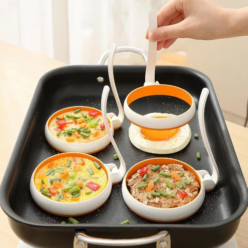 Miniatura 7 de Juego de anillos de silicona para cocinar huevos fritos, antiadherentes, fáciles de usar y limpiar, paquete de 4, molde redondo para huevos