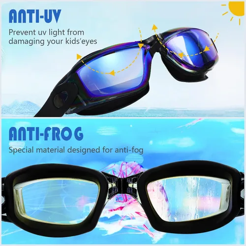 Miniatura 5 de Paquete de 8 gafas de natación para niños de 6 a 14 años, antiniebla, UV, para piscina de agua, sin fugas, para niños, niñas, adolescentes