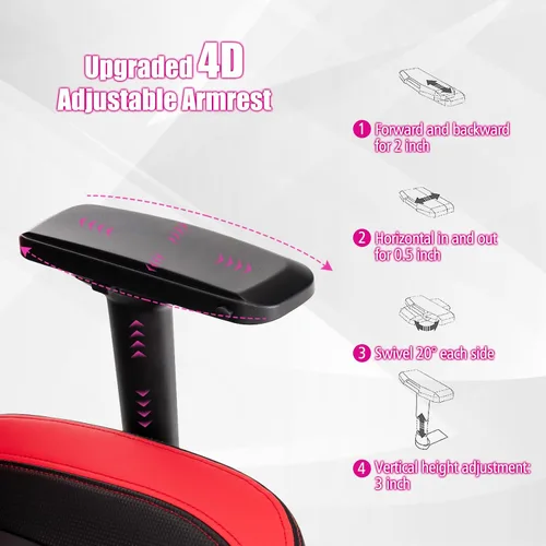Miniatura 7 de Goplus Gaming Chair, 360° Swivel Computer Chair with Casters, Multi-Angle Reclining, Tension Control, 4D Armrest, Headrest, Gas Lift, Height