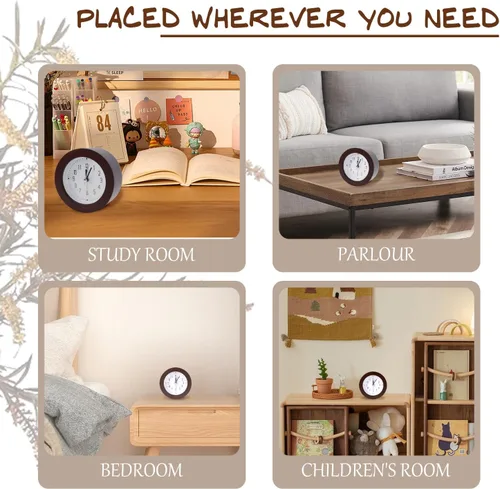 Miniatura 7 de Reloj despertador analógico de madera, silencioso y sin tictac, funciona con pilas, reloj de mesa con luz nocturna para dormitorio, habitación