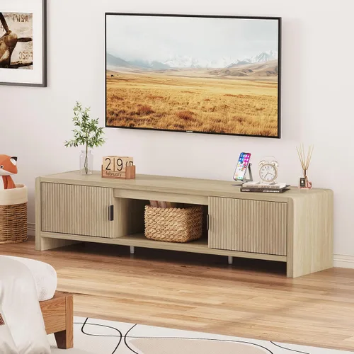 Miniatura 6 de FATORRI Soporte de TV para televisores de hasta 75/65/55 pulgadas, centro de entretenimiento de madera con almacenamiento, consola multimedia