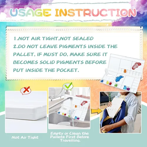 Miniatura 7 de Junreox Paleta de acuarela, paleta de acuarela grande con 24 pozos y 5 áreas de mezcla, paleta de pintura premium con tapa, bandeja de pintura