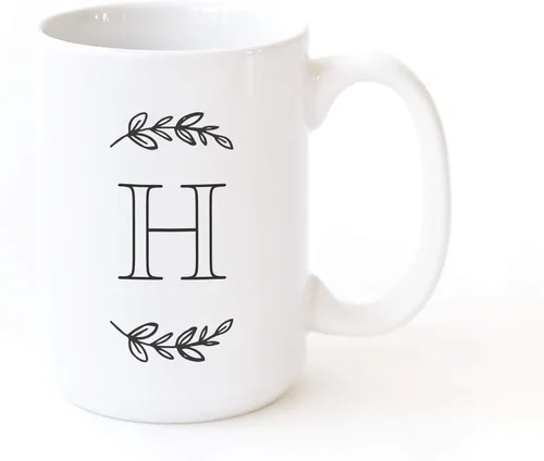 Miniatura 7 de The Cotton & Canvas Co. Manhattan Wreath - Taza de café personalizada con monograma inicial con letra A, taza de café de cerámica de porcelana. Para