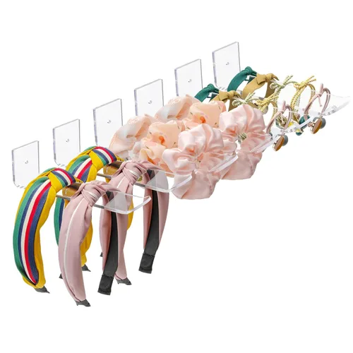 Soporte para diadema de acrílico para pared, paquete de 6 unidades, organizador de diadema transparente para colgar para niñas y mujeres