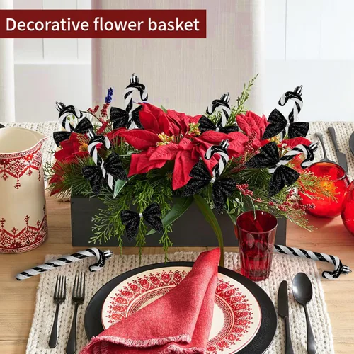 Miniatura 4 de 24 piezas de decoraciones navideñas de bastón de caramelo, lazos de bastón de caramelo con purpurina de 5.5 pulgadas para árbol de Navidad, adorno