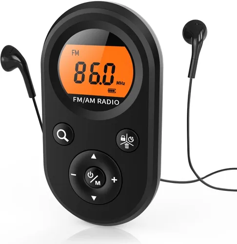Radio de bolsillo personal AM/FM portátil, radio transistor recargable con la mejor recepción, batería de larga duración, auriculares estéreo,