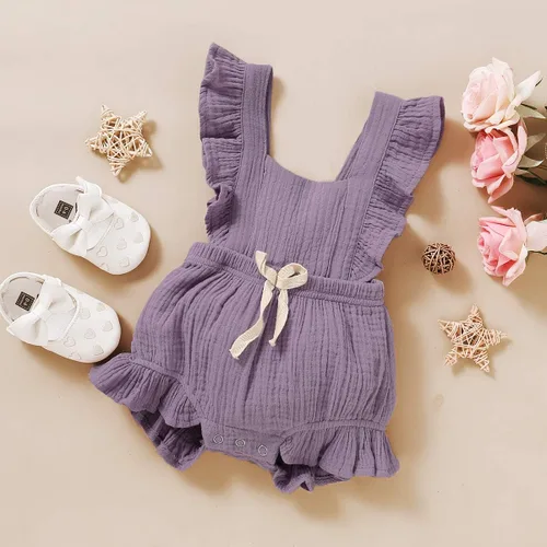 Miniatura 2 de YOUNGER TREE - Overol para bebé, niña, con volantes, sin mangas, mameluco de estilo casual para verano, ropa de lino de algodón